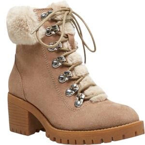 Steve Madden MADDEN GIRL Hidde Brown Faux-Fur Lace Up Hiker Booties Sz 7 #S2